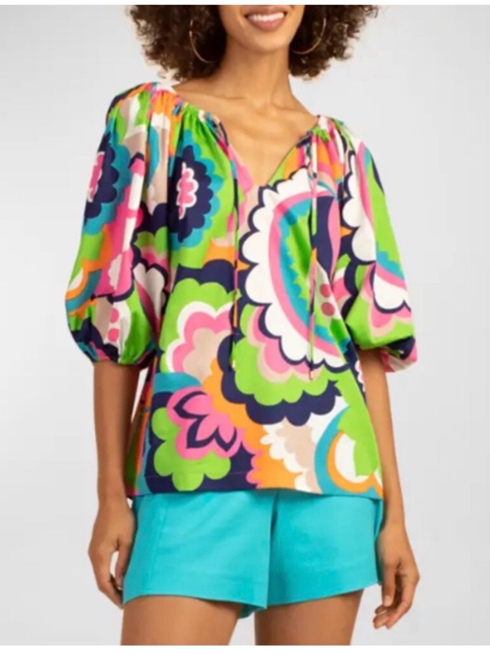 NWT Trina Turk Multicolor Polka Dot Print Top with Pink and Blue Accents